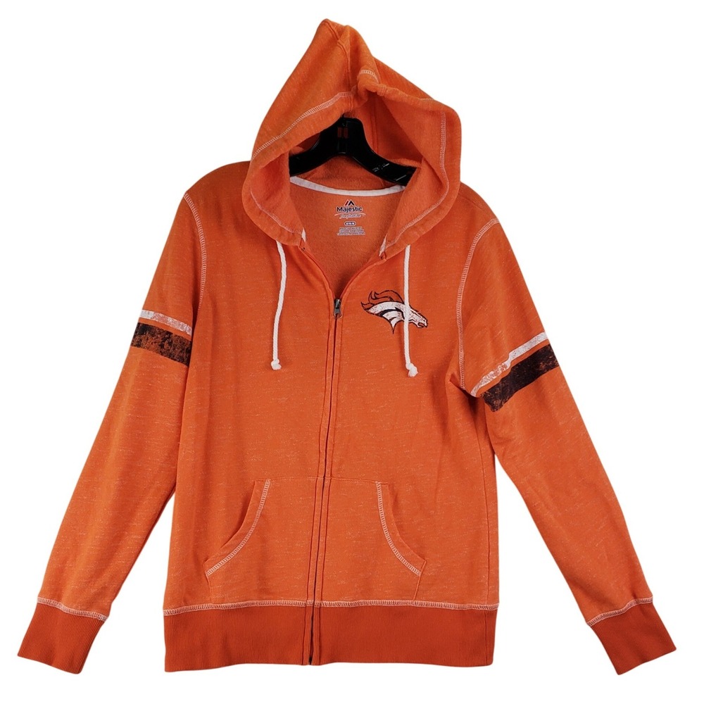 Denver Broncos Majestic Full Zip Hoodie Womens M Orange NFL Football Fan Gear